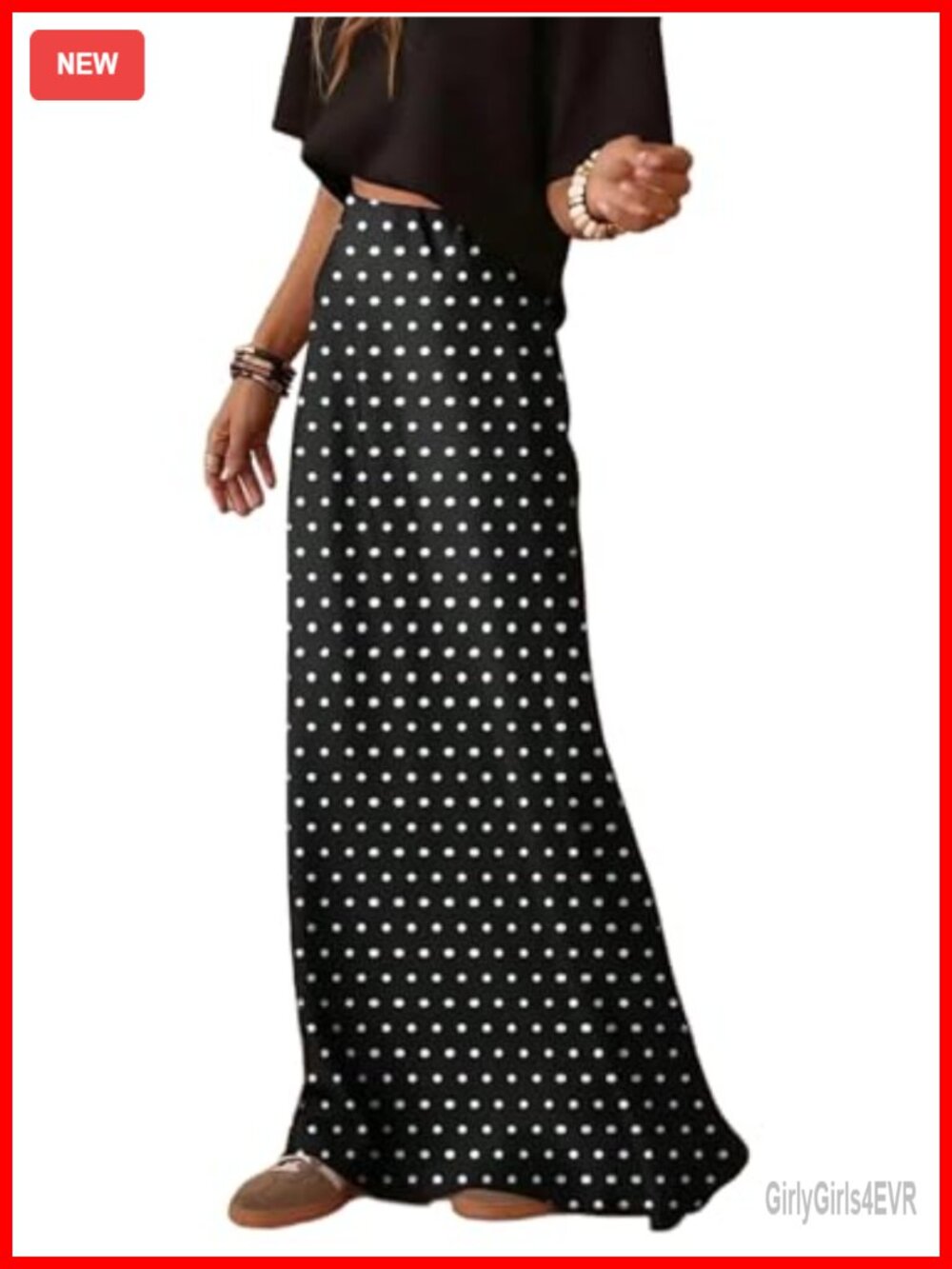 MakeMeChic Women's Polka Dots Maxi Skirt A-Line Flowy High Waist Long Skirt